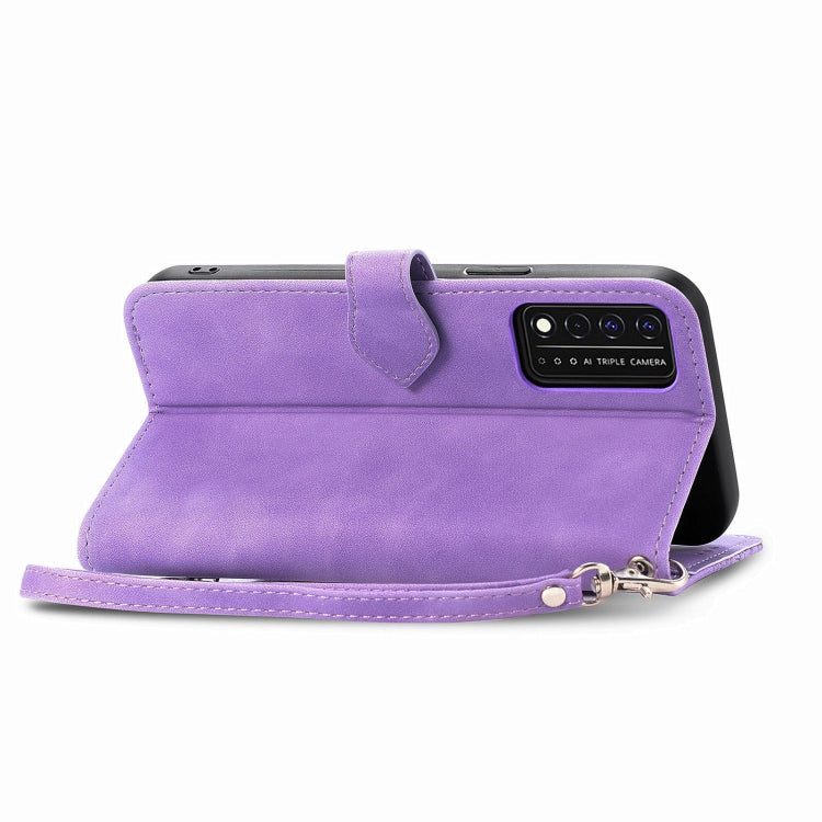For T-Mobile REVVL V+ 5G Embossed Flower Zipper Leather Phone Case(Purple) - More Brand by PMC TechLife | Online Shopping South Africa | PMC TechLife