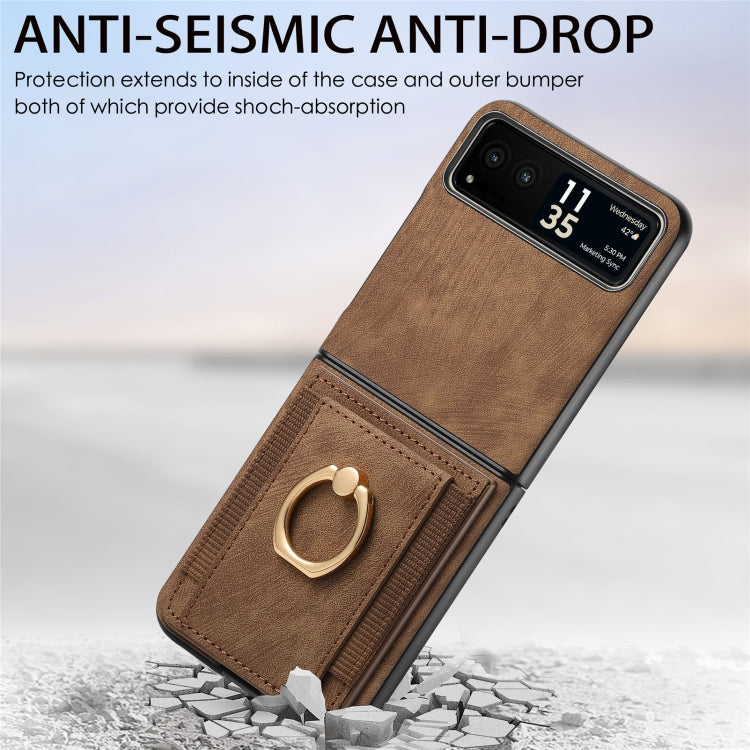 For Motorola Razr 40 Ultra Retro Skin-feel Ring Multi-card Wallet Phone Case(Brown) - Motorola Cases by PMC TechLife | Online Shopping South Africa | PMC TechLife | Buy Now Pay Later Mobicred