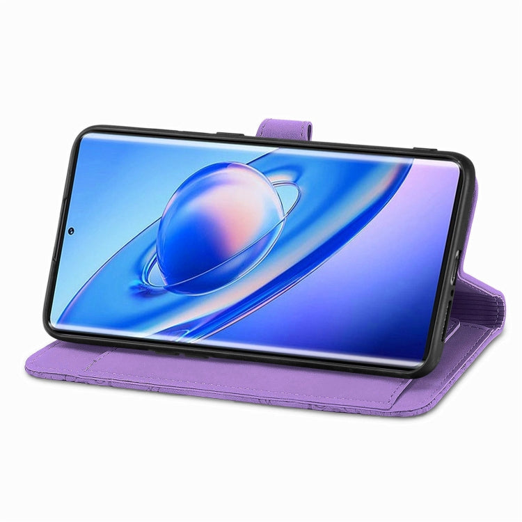 For Blackview A200 Pro Embossed Flower Zipper Leather Phone Case(Purple) - More Brand by PMC TechLife | Online Shopping South Africa | PMC TechLife