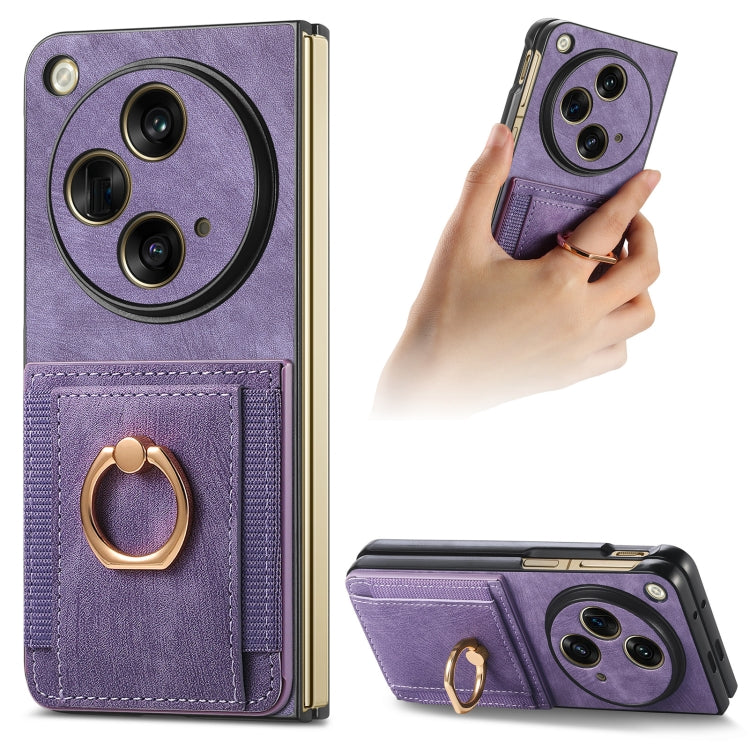 For OPPO Find N3 Retro Skin-feel Ring Multi-card Wallet Phone Case(Purple) - Find N3 Cases by PMC TechLife | Online Shopping South Africa | PMC TechLife