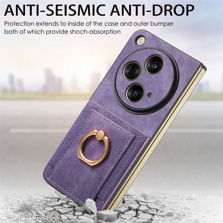 For OPPO Find N3 Retro Skin-feel Ring Multi-card Wallet Phone Case(Purple) - Find N3 Cases by PMC TechLife | Online Shopping South Africa | PMC TechLife