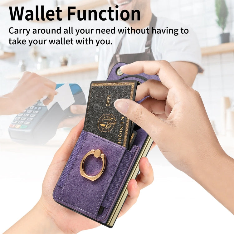 For OPPO Find N3 Retro Skin-feel Ring Multi-card Wallet Phone Case(Purple) - Find N3 Cases by PMC TechLife | Online Shopping South Africa | PMC TechLife