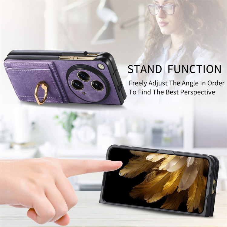 For OPPO Find N3 Retro Skin-feel Ring Multi-card Wallet Phone Case(Purple) - Find N3 Cases by PMC TechLife | Online Shopping South Africa | PMC TechLife