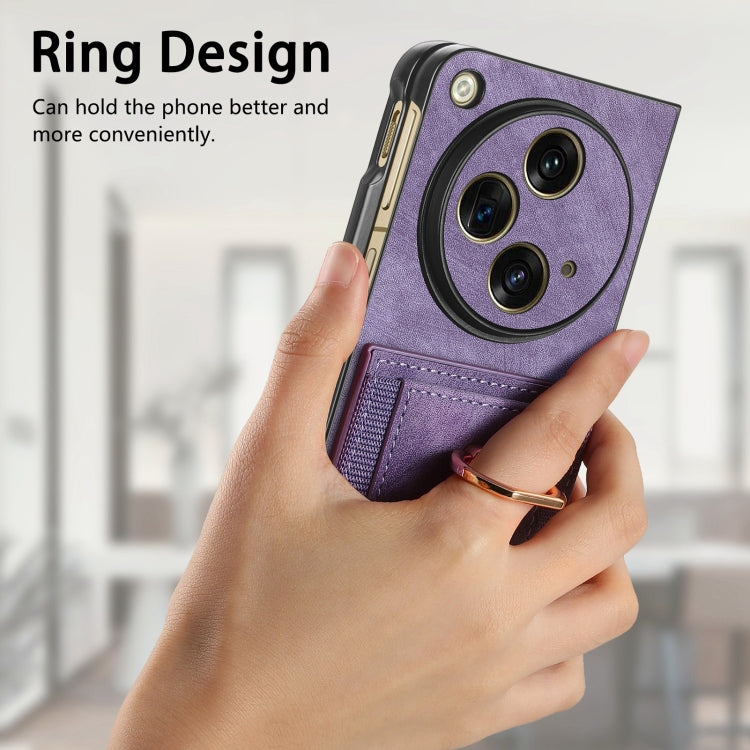 For OPPO Find N3 Retro Skin-feel Ring Multi-card Wallet Phone Case(Purple) - Find N3 Cases by PMC TechLife | Online Shopping South Africa | PMC TechLife