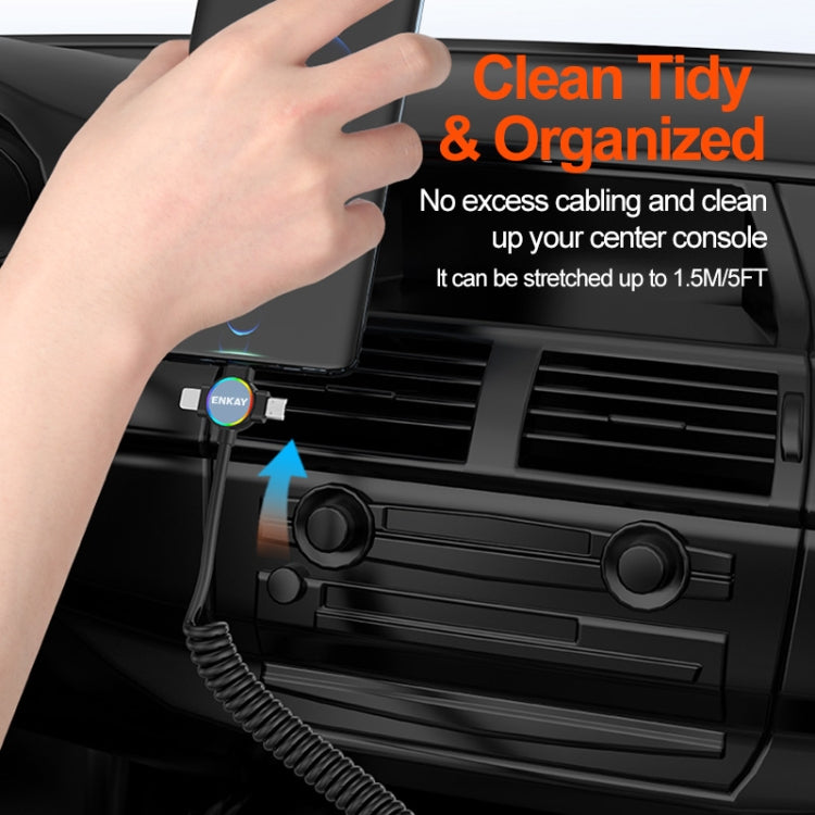 ENKAY 66W Reversible USB to Type-C / 8 Pin / Micro USB Elastic Spring Fast Charging Cable, Length 1.5m(Type A) - free shipping - PMC TechLife - Order now!