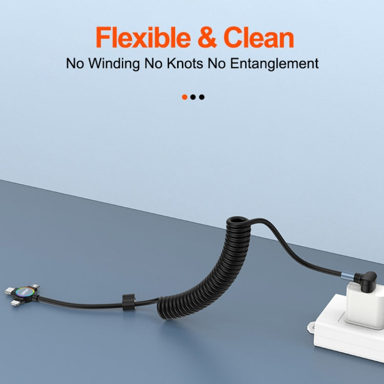 ENKAY 66W Reversible USB to Type-C / 8 Pin / Micro USB Elastic Spring Fast Charging Cable, Length 1.5m(Type A) - free shipping - PMC TechLife - Order now!