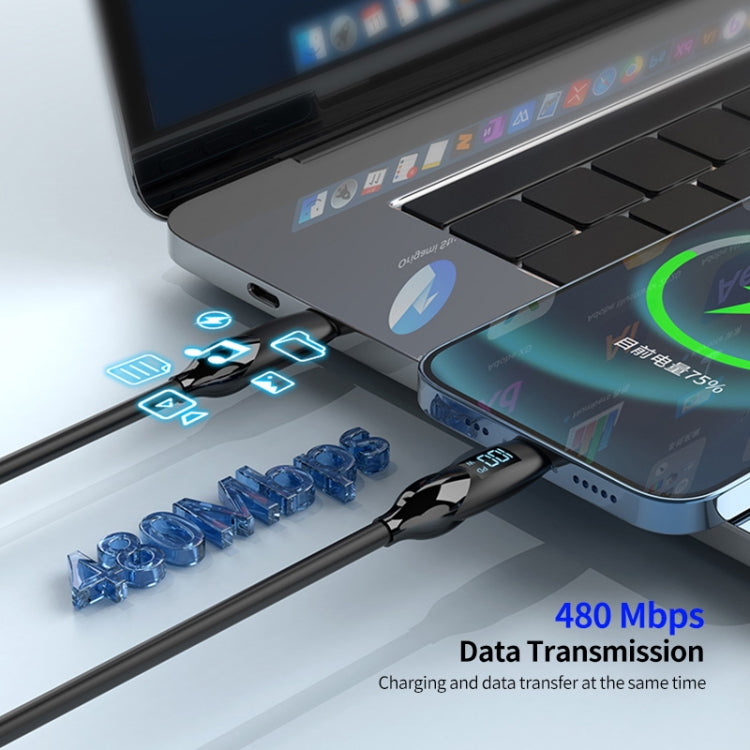 ENKAY 2.4A USB to 8 Pin Fast Charging Data Silicone Cable with LED Display, Length:1m(Black) - free shipping - PMC Jewellery - Order now!