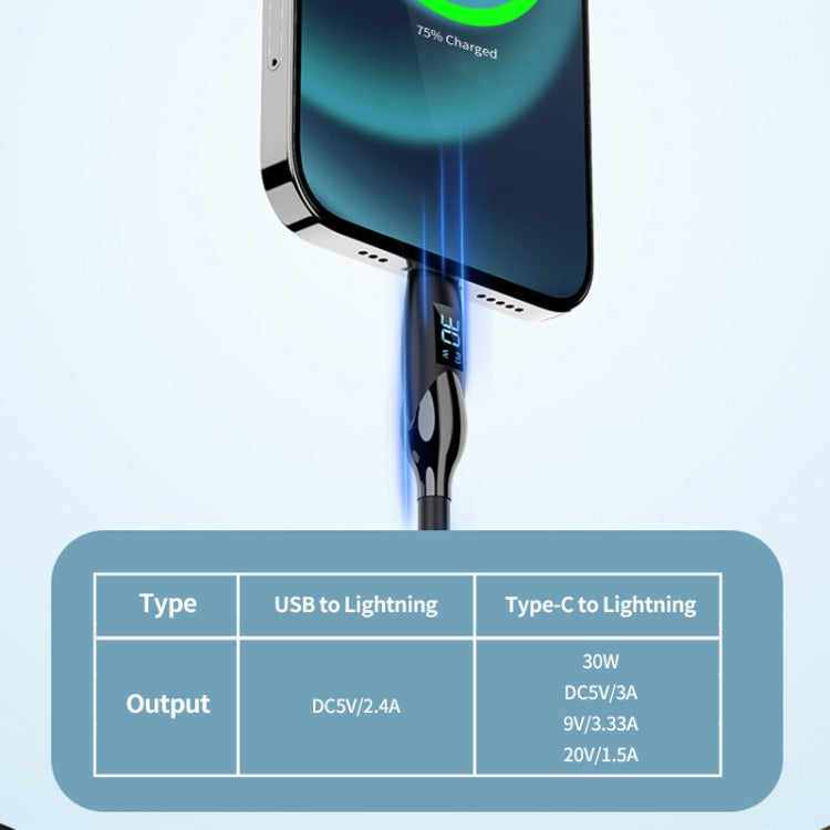 ENKAY PD30W Type-C to 8 Pin Fast Charging Data Silicone Cable with LED Display, Length:1m(Black) - free shipping - PMC Jewellery - Order now!