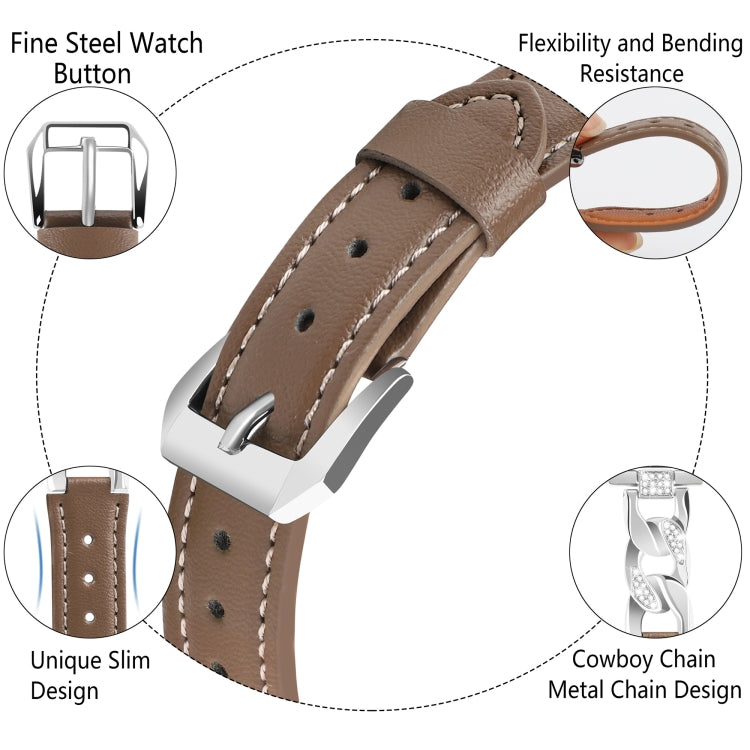 For Apple Watch Series 7 45mm Rhinestone Denim Chain Leather Watch Band(Dark Brown) - Watch Bands by PMC TechLife | Online Shopping South Africa | PMC TechLife | Buy Now Pay Later Mobicred