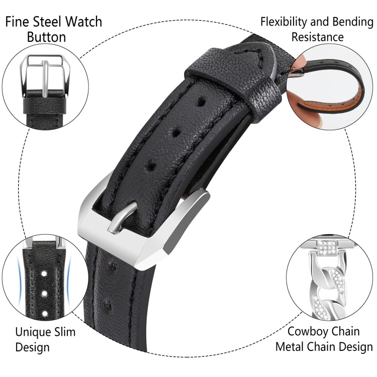 For Apple Watch Series 4 44mm Rhinestone Denim Chain Leather Watch Band(Black) - Watch Bands by PMC TechLife | Online Shopping South Africa | PMC TechLife | Buy Now Pay Later Mobicred
