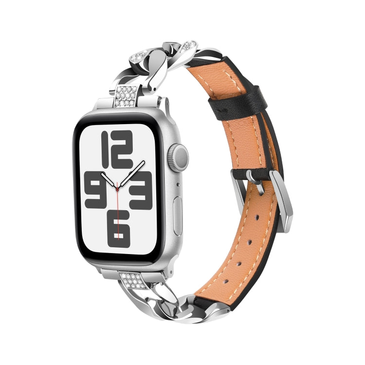 For Apple Watch Series 4 40mm Rhinestone Denim Chain Leather Watch Band(Black) - Watch Bands by PMC TechLife | Online Shopping South Africa | PMC TechLife | Buy Now Pay Later Mobicred