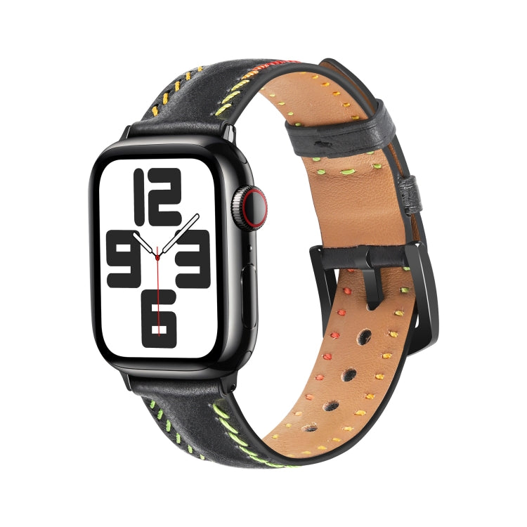 For Apple Watch SE 2023 40mm Colorful Sewing Thread Leather Watch Band(Black) - Watch Bands by PMC TechLife | Online Shopping South Africa | PMC TechLife