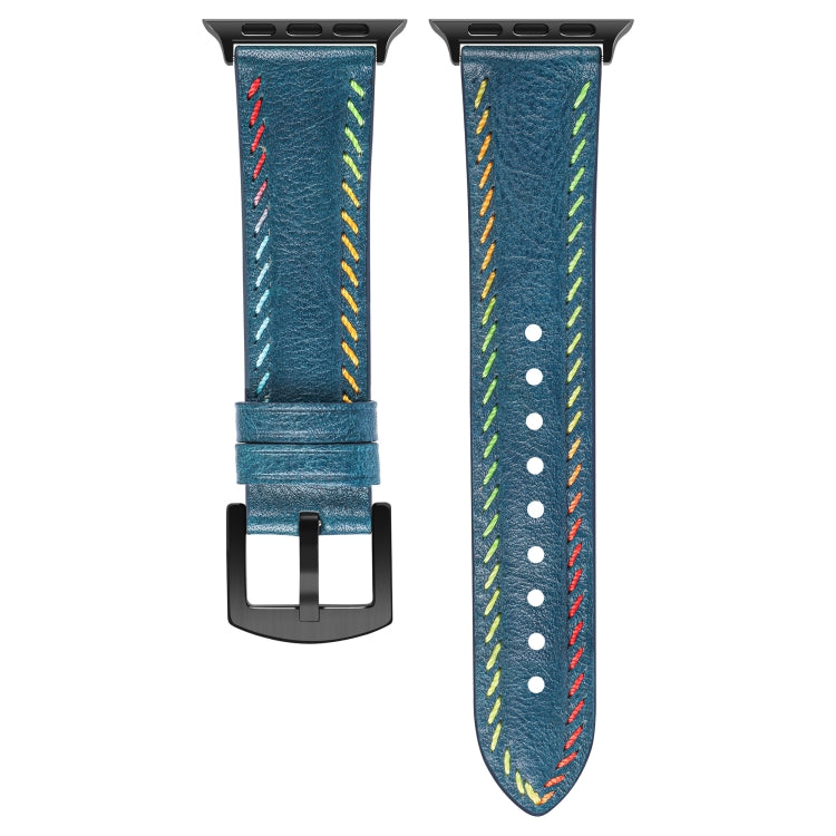 For Apple Watch Ultra 2 49mm Colorful Sewing Thread Leather Watch Band(Blue) - Watch Bands by PMC TechLife | Online Shopping South Africa | PMC TechLife | Buy Now Pay Later Mobicred