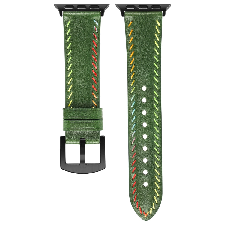 For Apple Watch Ultra 2 49mm Colorful Sewing Thread Leather Watch Band(Green) - Watch Bands by PMC TechLife | Online Shopping South Africa | PMC TechLife | Buy Now Pay Later Mobicred