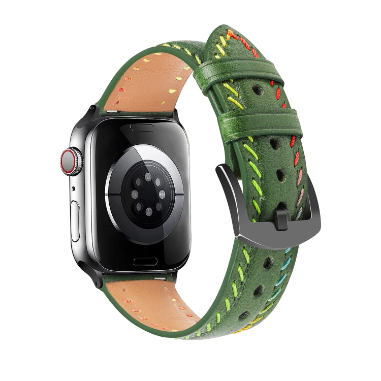 For Apple Watch Ultra 49mm Colorful Sewing Thread Leather Watch Band(Green) - Watch Bands by PMC TechLife | Online Shopping South Africa | PMC TechLife | Buy Now Pay Later Mobicred