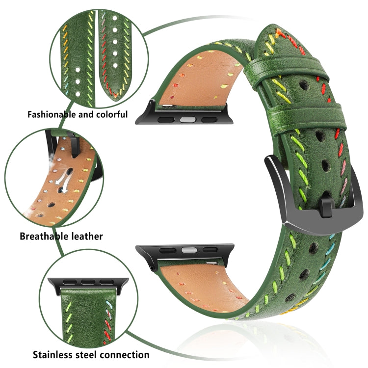 For Apple Watch Ultra 49mm Colorful Sewing Thread Leather Watch Band(Green) - Watch Bands by PMC TechLife | Online Shopping South Africa | PMC TechLife | Buy Now Pay Later Mobicred