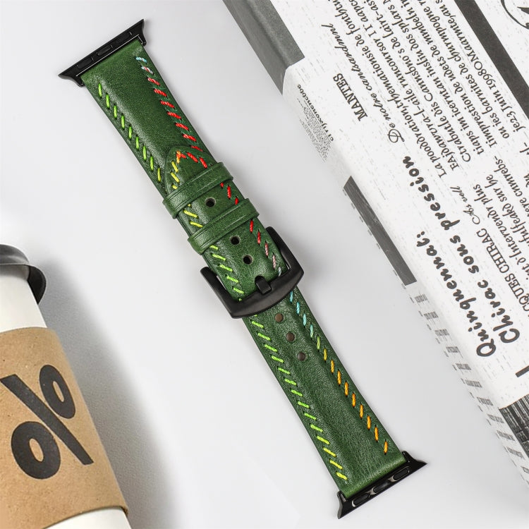 For Apple Watch Ultra 49mm Colorful Sewing Thread Leather Watch Band(Green) - Watch Bands by PMC TechLife | Online Shopping South Africa | PMC TechLife | Buy Now Pay Later Mobicred