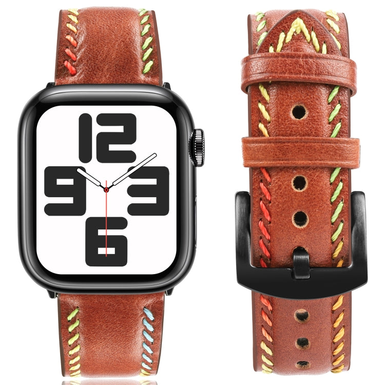For Apple Watch Ultra 49mm Colorful Sewing Thread Leather Watch Band(Brown) - Watch Bands by PMC TechLife | Online Shopping South Africa | PMC TechLife | Buy Now Pay Later Mobicred