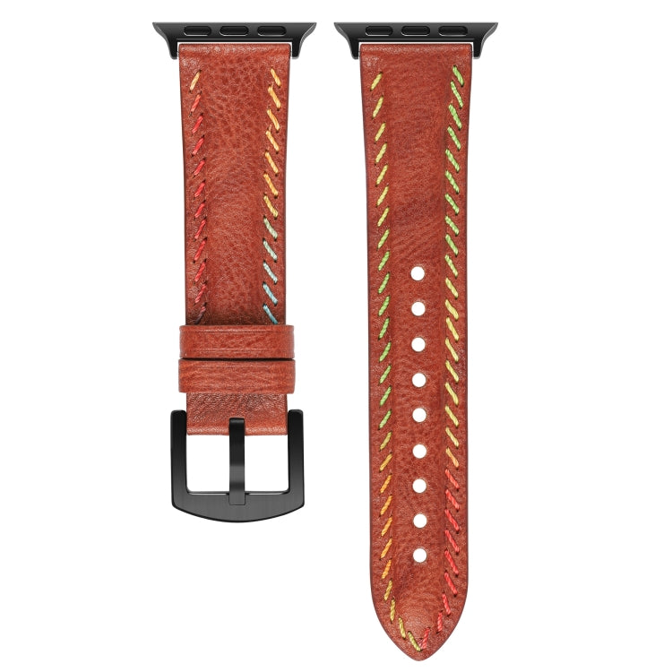 For Apple Watch Series 3 38mm Colorful Sewing Thread Leather Watch Band(Brown) - Watch Bands by PMC TechLife | Online Shopping South Africa | PMC TechLife