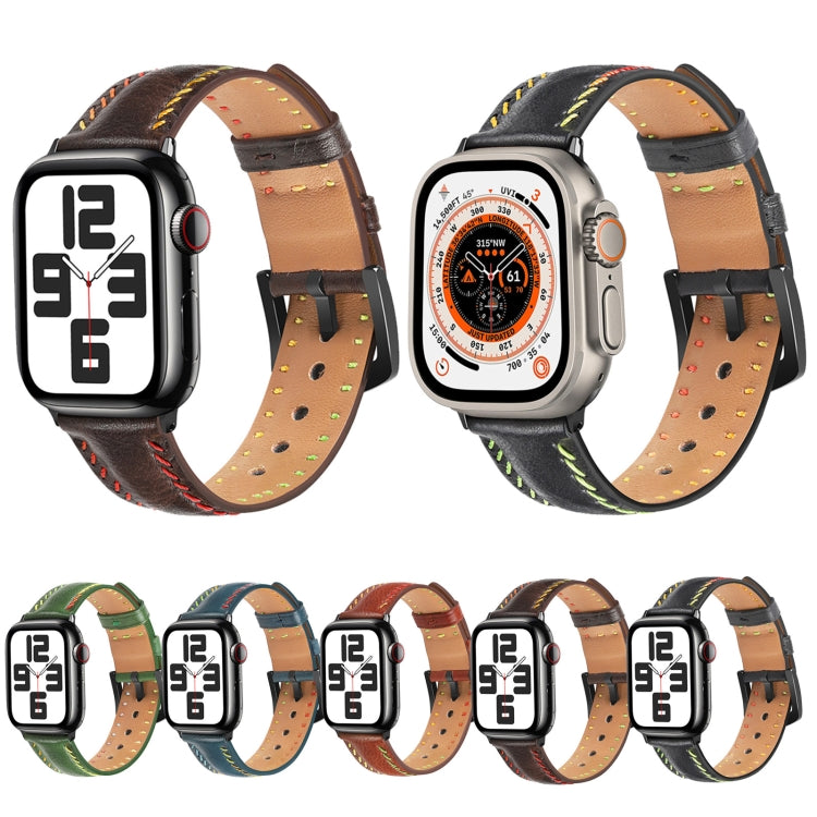 For Apple Watch Ultra 49mm Colorful Sewing Thread Leather Watch Band(Green) - Watch Bands by PMC TechLife | Online Shopping South Africa | PMC TechLife | Buy Now Pay Later Mobicred