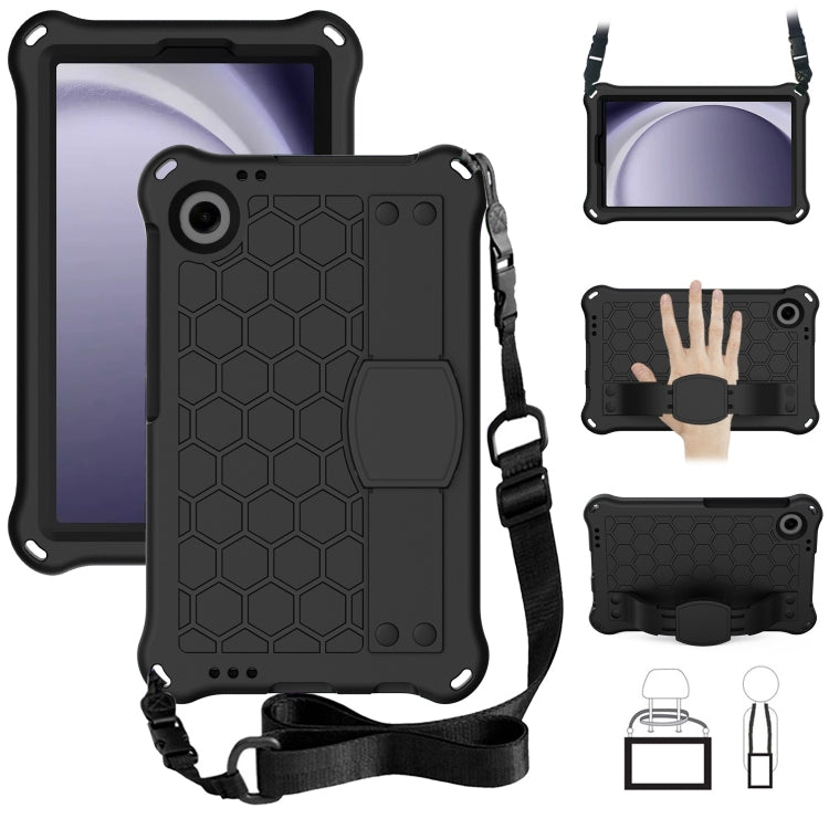For Samsung Galaxy Tab A9 8.7 X110/X115 Honeycomb EVA Hybrid PC Tablet Case with Strap(Black+Black) - free shipping - PMC TechLife - Order now!