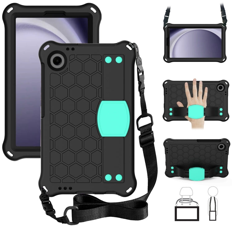 For Samsung Galaxy Tab A9 8.7 X110/X115 Honeycomb EVA Hybrid PC Tablet Case with Strap(Black+Aqua) - Galaxy Tab A9 by PMC TechLife | Online Shopping South Africa | PMC TechLife