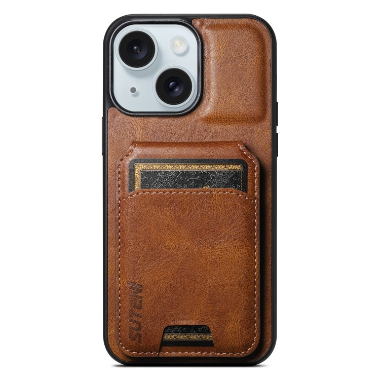 For iPhone 15 Suteni H02 Leather Wallet Stand Back Phone Case(Brown) - free shipping - PMC Jewellery - Order now!