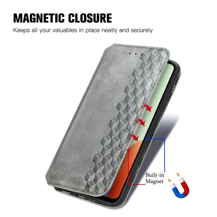 For Tecno Spark Go 2024 Cubic Grid Pressed Magnetic Leather Phone Case(Grey) - Tecno Cases by PMC Jewellery | Online Shopping South Africa | PMC Jewellery | Buy Now Pay Later Mobicred