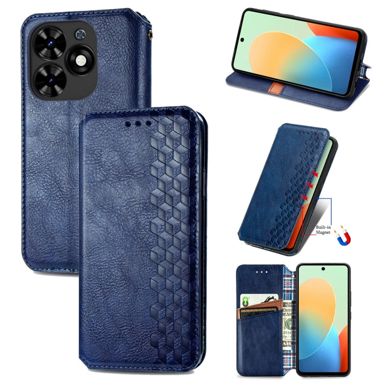 For Tecno Spark Go 2024 Cubic Grid Pressed Magnetic Leather Phone Case(Blue) - Tecno Cases by PMC Jewellery | Online Shopping South Africa | PMC Jewellery | Buy Now Pay Later Mobicred