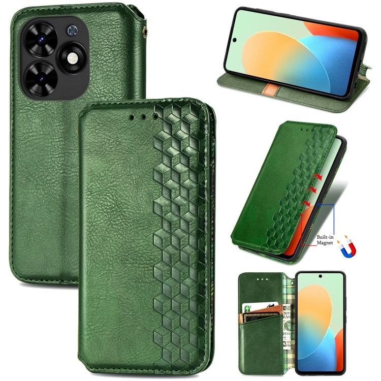 For Tecno Spark Go 2024 Cubic Grid Pressed Magnetic Leather Phone Case(Green) - Tecno Cases by PMC Jewellery | Online Shopping South Africa | PMC Jewellery | Buy Now Pay Later Mobicred