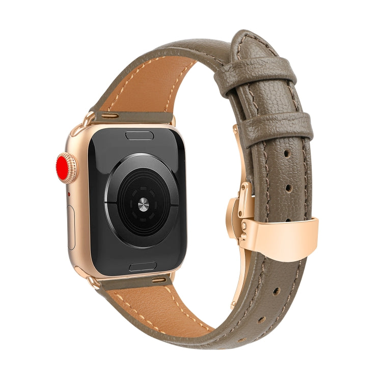 For Apple Watch SE 2023 44mm Plain Leather Butterfly Buckle Watch Band(Gray+Rose Gold) - free shipping - PMC TechLife - Order now!