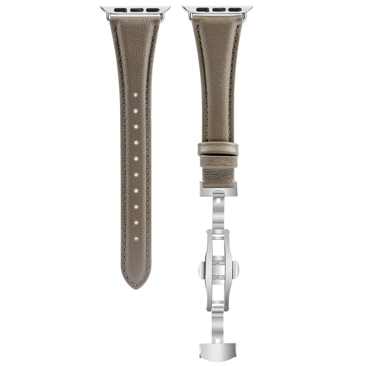 For Apple Watch SE 2023 40mm Plain Leather Butterfly Buckle Watch Band(Gray+Silver) - free shipping - PMC TechLife - Order now!