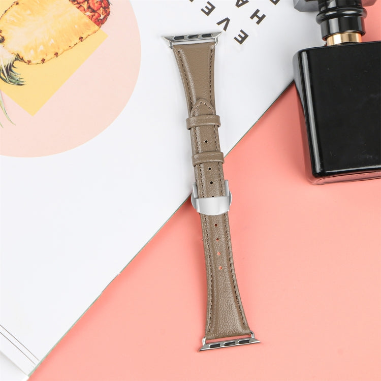 For Apple Watch SE 2023 40mm Plain Leather Butterfly Buckle Watch Band(Gray+Silver) - free shipping - PMC TechLife - Order now!