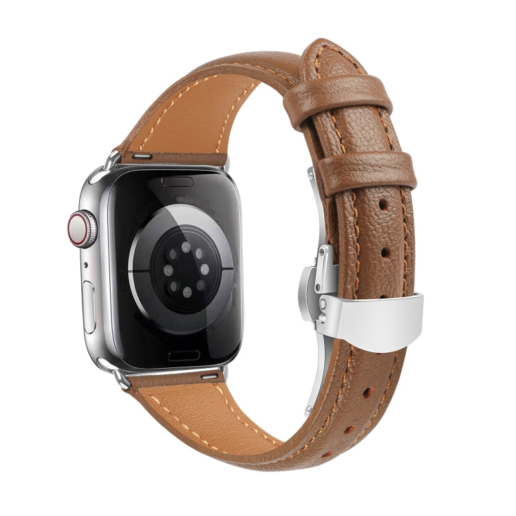 For Apple Watch Ultra 2 49mm Plain Leather Butterfly Buckle Watch Band(Dark Brown+Silver) - free shipping - PMC TechLife - Order now!