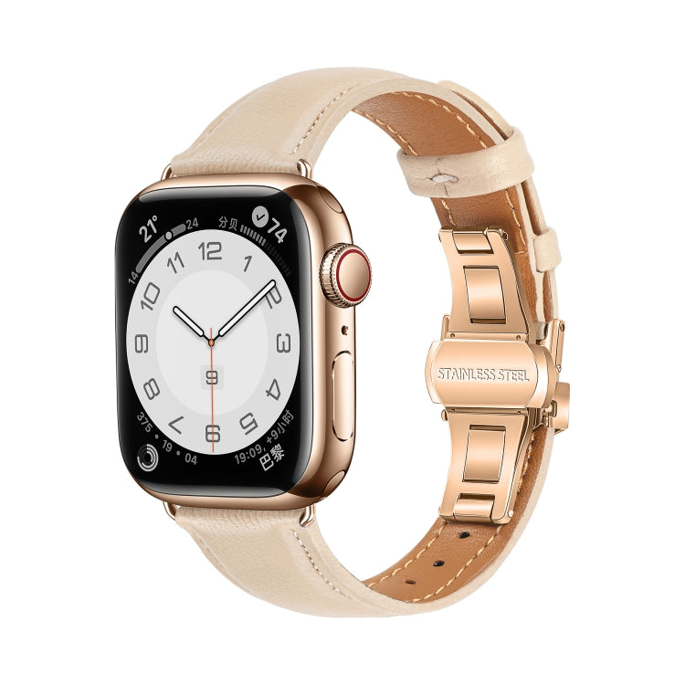 For Apple Watch Ultra 2 49mm Plain Leather Butterfly Buckle Watch Band(Apricot+Rose Gold) - free shipping - PMC TechLife - Order now!