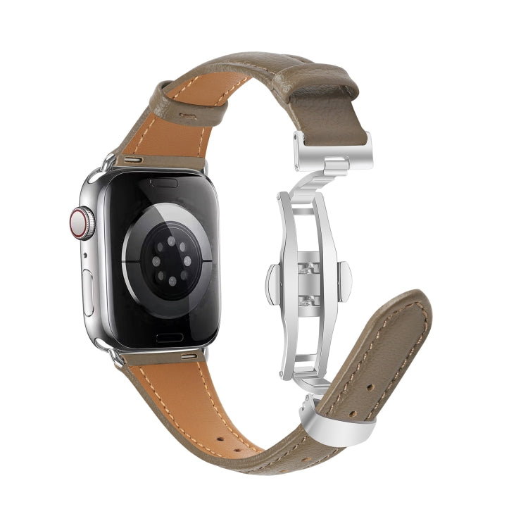 For Apple Watch Series 9 45mm Plain Leather Butterfly Buckle Watch Band(Gray+Silver) - free shipping - PMC TechLife - Order now!