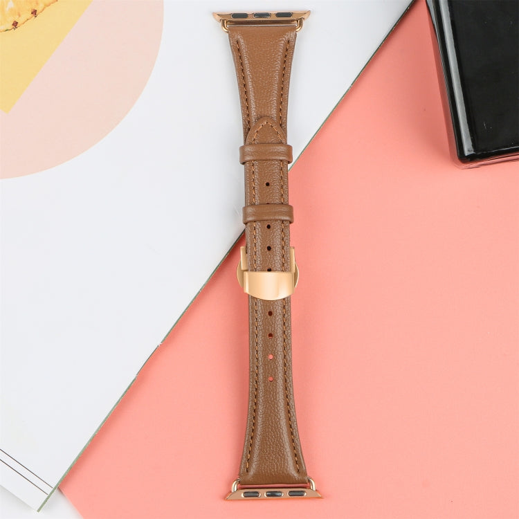 For Apple Watch Series 9 45mm Plain Leather Butterfly Buckle Watch Band(Dark Brown+Rose Gold) - free shipping - PMC TechLife - Order now!