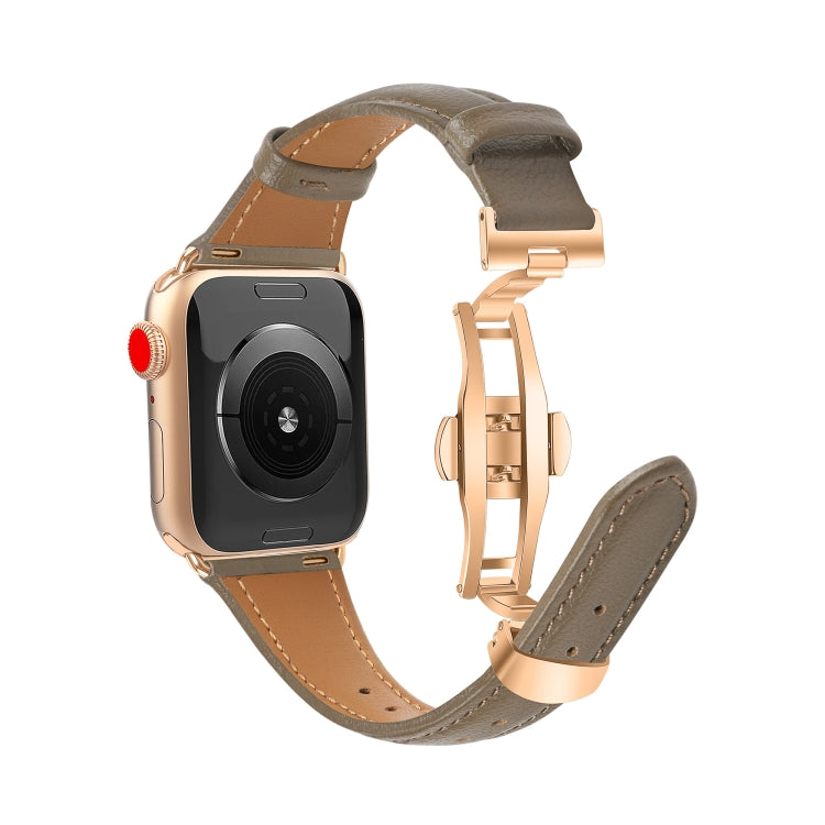 For Apple Watch Series 9 45mm Plain Leather Butterfly Buckle Watch Band(Gray+Rose Gold) - free shipping - PMC TechLife - Order now!