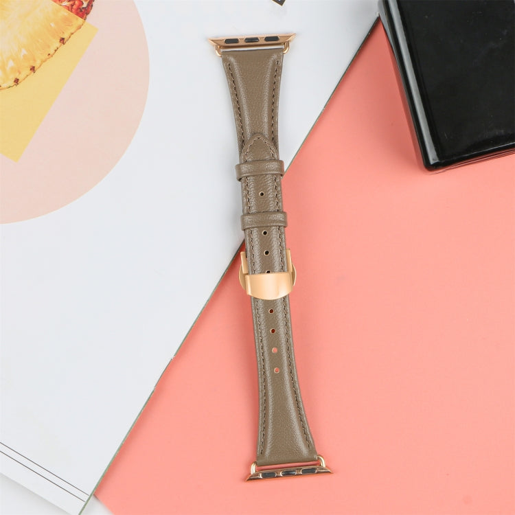 For Apple Watch Series 9 45mm Plain Leather Butterfly Buckle Watch Band(Gray+Rose Gold) - free shipping - PMC TechLife - Order now!