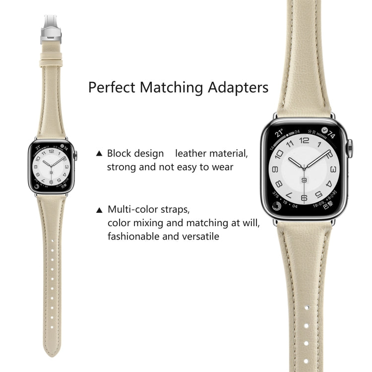 For Apple Watch Ultra 49mm Plain Leather Butterfly Buckle Watch Band(Beige+Silver) - free shipping - PMC TechLife - Order now!