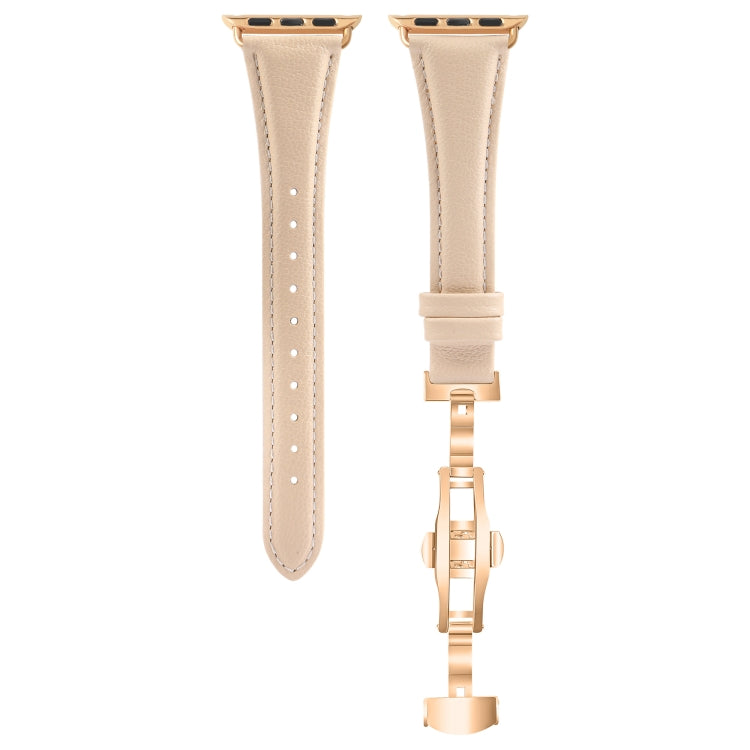 For Apple Watch Ultra 49mm Plain Leather Butterfly Buckle Watch Band(Apricot+Rose Gold) - free shipping - PMC TechLife - Order now!