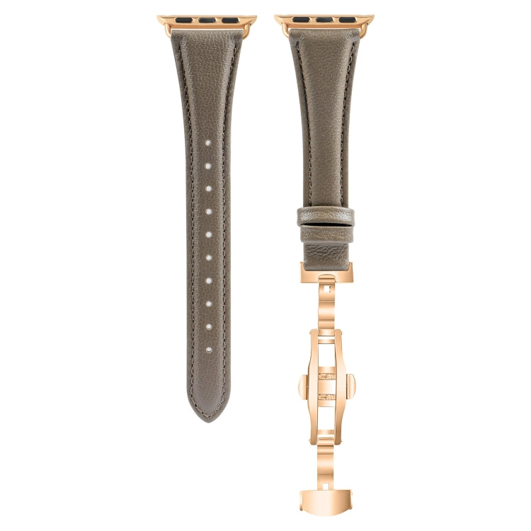 For Apple Watch Series 8 41mm Plain Leather Butterfly Buckle Watch Band(Gray+Rose Gold) - free shipping - PMC TechLife - Order now!