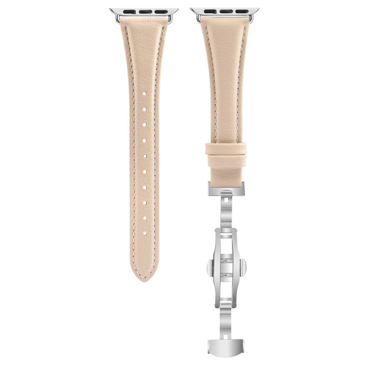 For Apple Watch Series 8 45mm Plain Leather Butterfly Buckle Watch Band(Apricot+Silver) - free shipping - PMC TechLife - Order now!