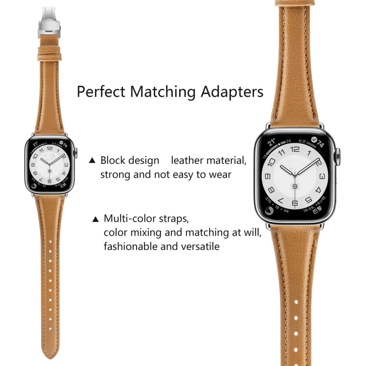 For Apple Watch Series 8 45mm Plain Leather Butterfly Buckle Watch Band(Brown+Silver) - free shipping - PMC TechLife - Order now!