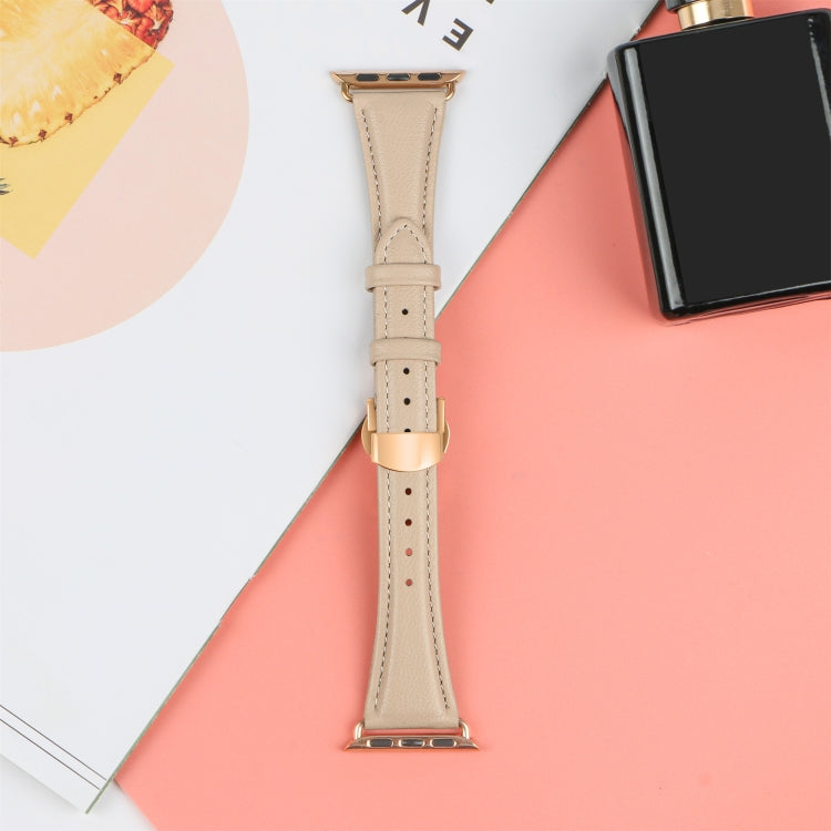 For Apple Watch Series 8 45mm Plain Leather Butterfly Buckle Watch Band(Apricot+Rose Gold) - free shipping - PMC TechLife - Order now!