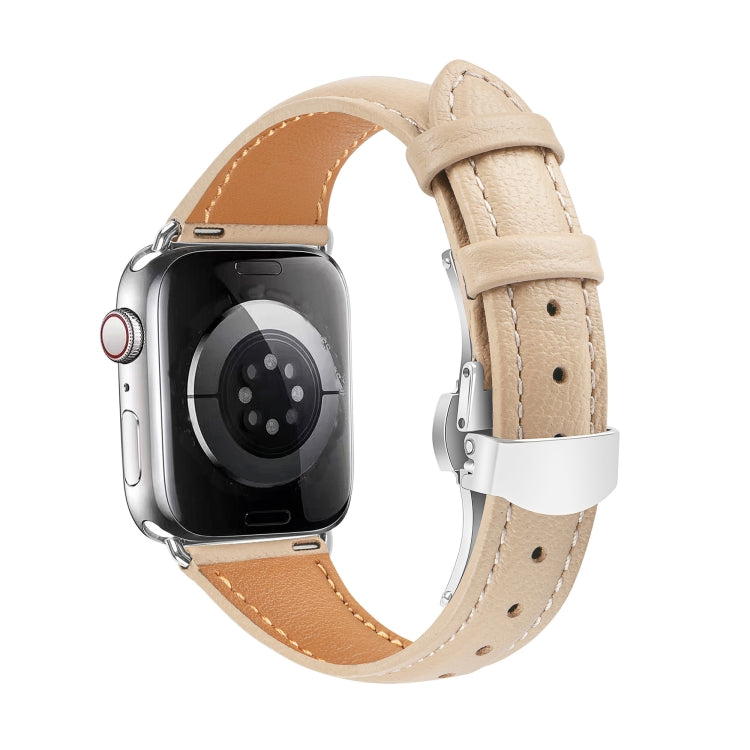For Apple Watch SE 2022 40mm Plain Leather Butterfly Buckle Watch Band(Apricot+Silver) - free shipping - PMC TechLife - Order now!