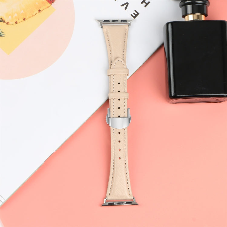 For Apple Watch SE 2022 40mm Plain Leather Butterfly Buckle Watch Band(Apricot+Silver) - free shipping - PMC TechLife - Order now!