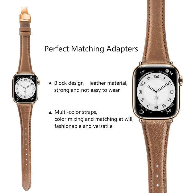 For Apple Watch SE 2022 44mm Plain Leather Butterfly Buckle Watch Band(Dark Brown+Rose Gold) - free shipping - PMC TechLife - Order now!