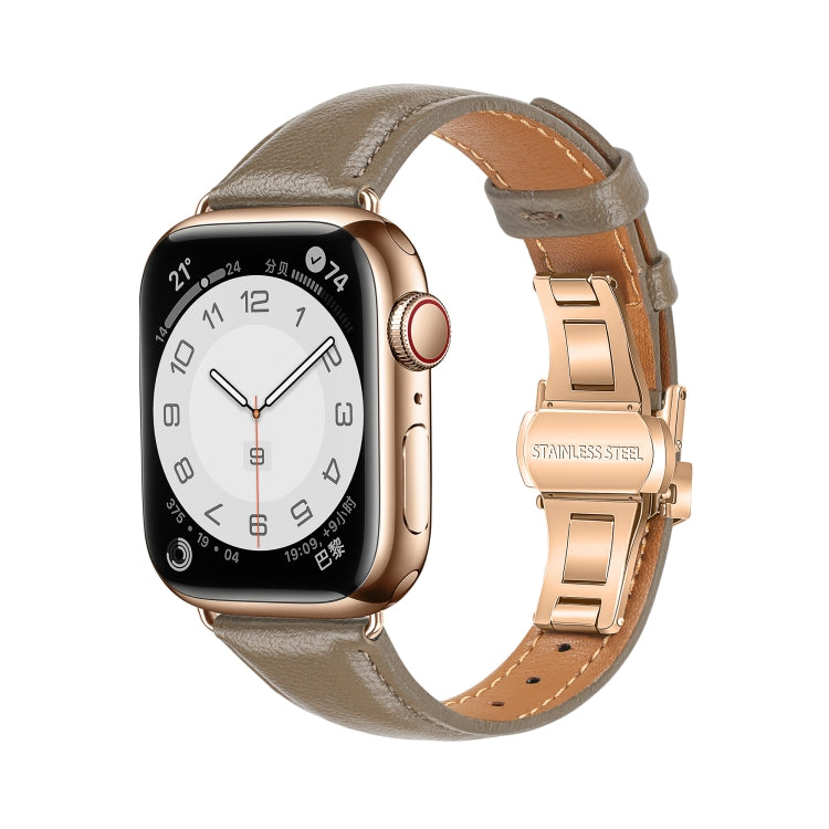 For Apple Watch Series 7 41mm Plain Leather Butterfly Buckle Watch Band(Gray+Rose Gold) - free shipping - PMC TechLife - Order now!
