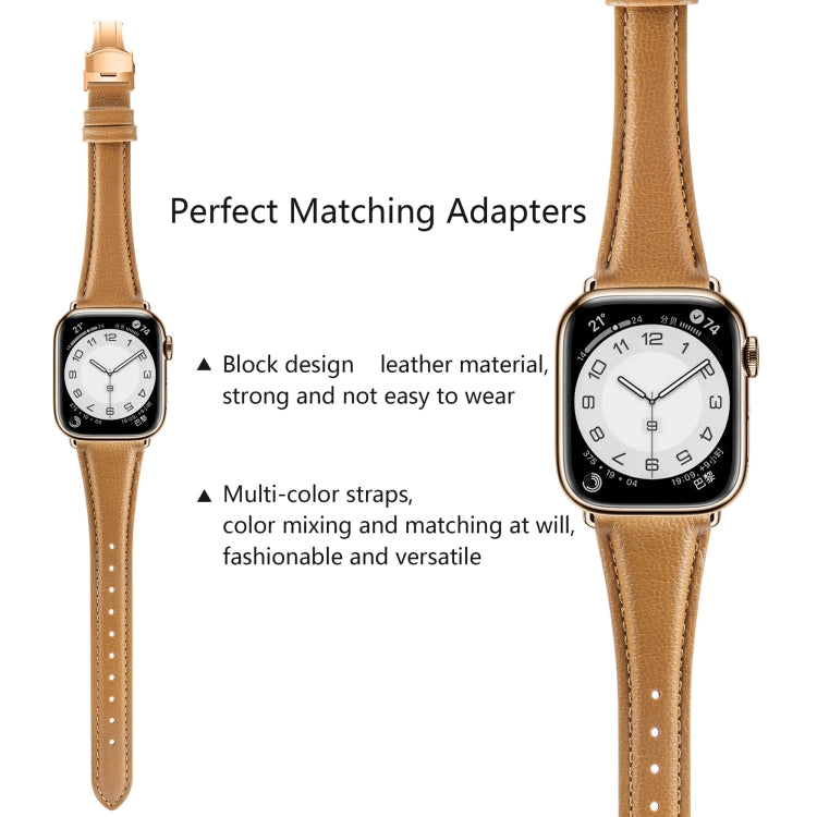 For Apple Watch Series 7 41mm Plain Leather Butterfly Buckle Watch Band(Brown+Rose Gold) - free shipping - PMC TechLife - Order now!